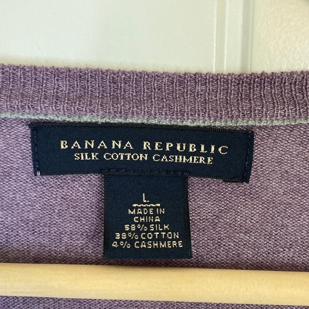 Banana Republic Mens Purple V Neck Pullover Silk Cotton Cashmere Sweater‎ Size L